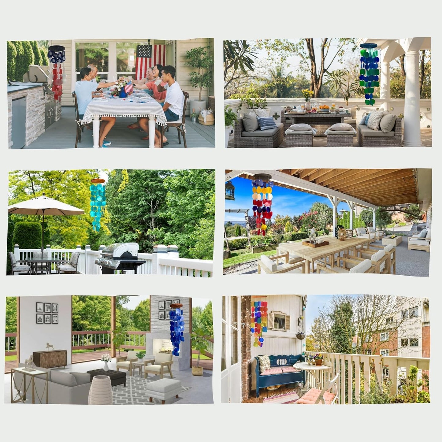 Bellaa 20744 Wind Chimes Outdoor, Garden Decorations, Musical, Indoor/Outside Windchimes, Beach, Ocean Breeze, Gifts for Mom, Gift for All Occasions, Capiz Sea Glass Shells Wood Turquoise Blue