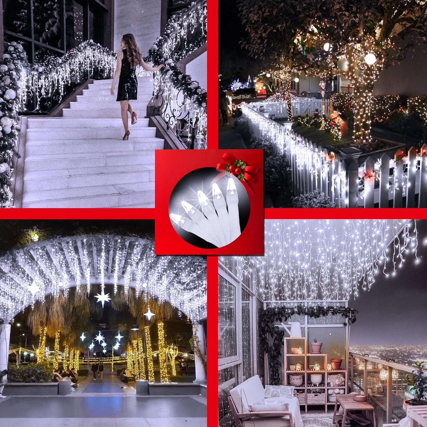 792 LED Christmas Outdoor Lights with 176 Drops, 82ft Hanging Curtain Lights 8 Modes, Christmas Fairy Lighs with Timer & Memory for House Roof Holiday Wedding Christmas Decor (Cool White)