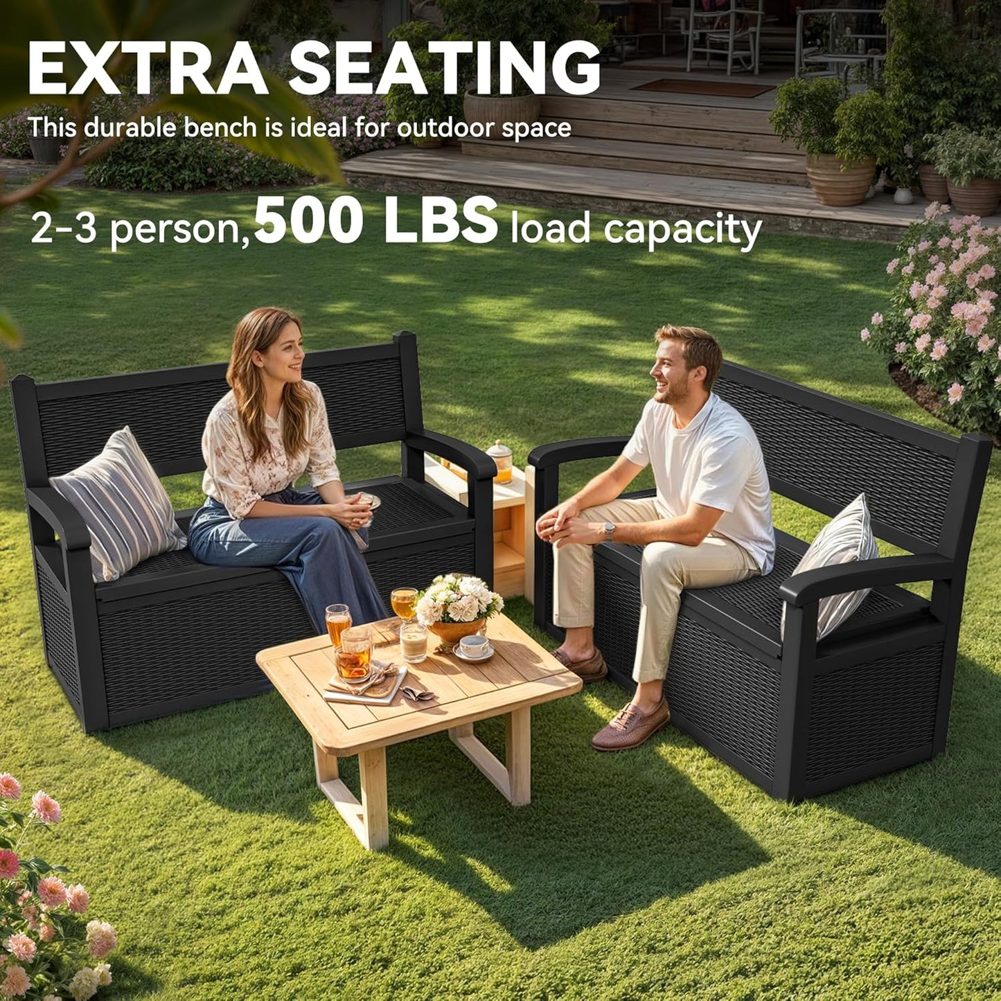 YITAHOME 70 Gallon Deck Bench with Storage, Outdoor Storage Box Bench with Armrests for Patio Garden Pool Porch, Waterproof&Lockable, Black