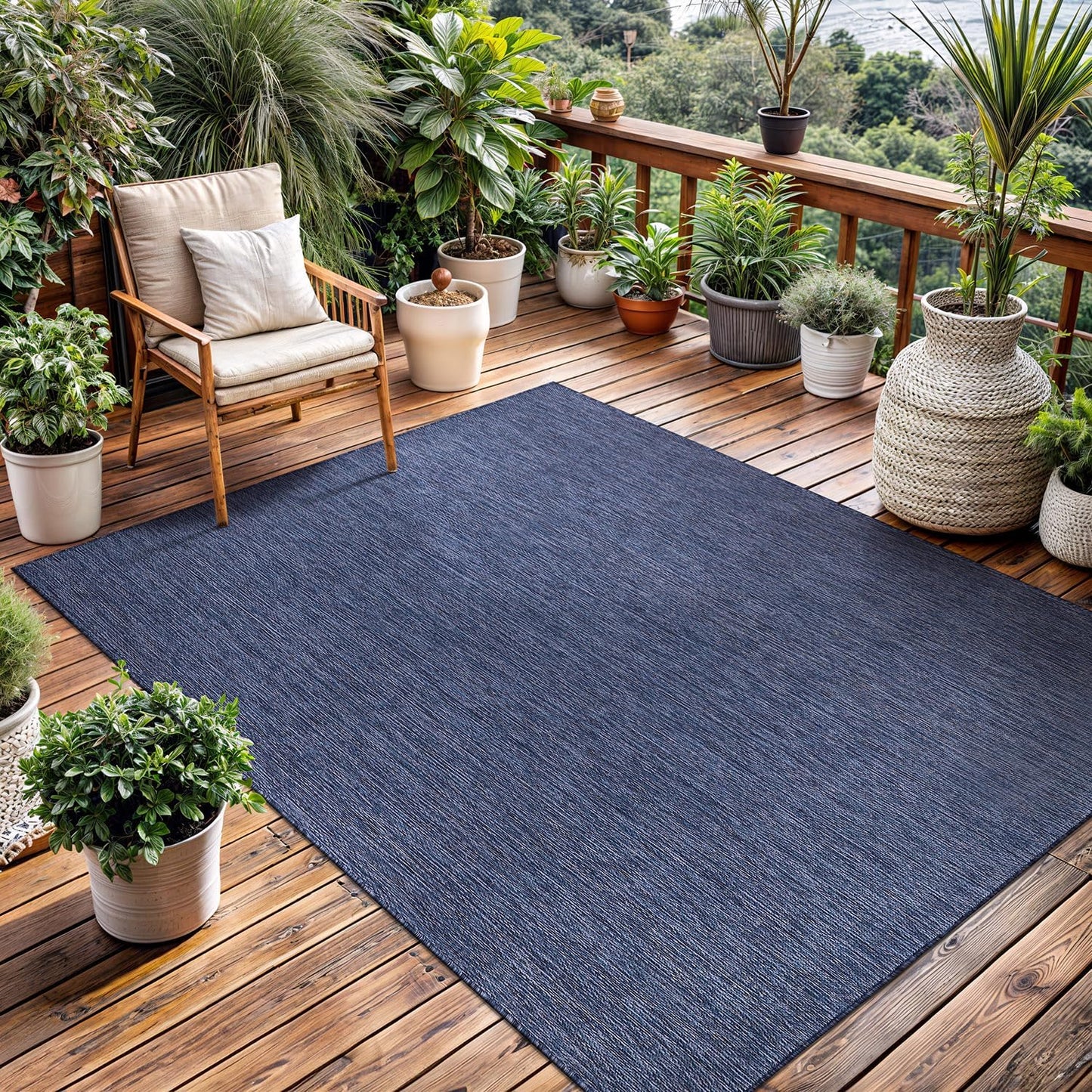 Washable Indoor Outdoor Rug 8x10 Weather Resistant Area Rugs Modern Solid for Porch Deck Balcony Backyard Patio Outside Carpet (8 X 10 Azure Blue)