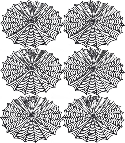 Sfcddtlg 6 Pcs Halloween Spider Web Placemats, 15" Heat Insulation Halloween Placemats Spider Web Table Mats, Hollow Out Spiderweb Coasters Placemat for Dining Table Party Decoration