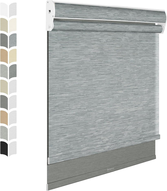 BERISSA Cordless Dual Roller Shades with Cassette Valance,Double Window Shades Blackout and Light Filtering Shades,Day and Night Roller Shades for Home Office Door.Striped Jacquard Grey.62 W x 80" H