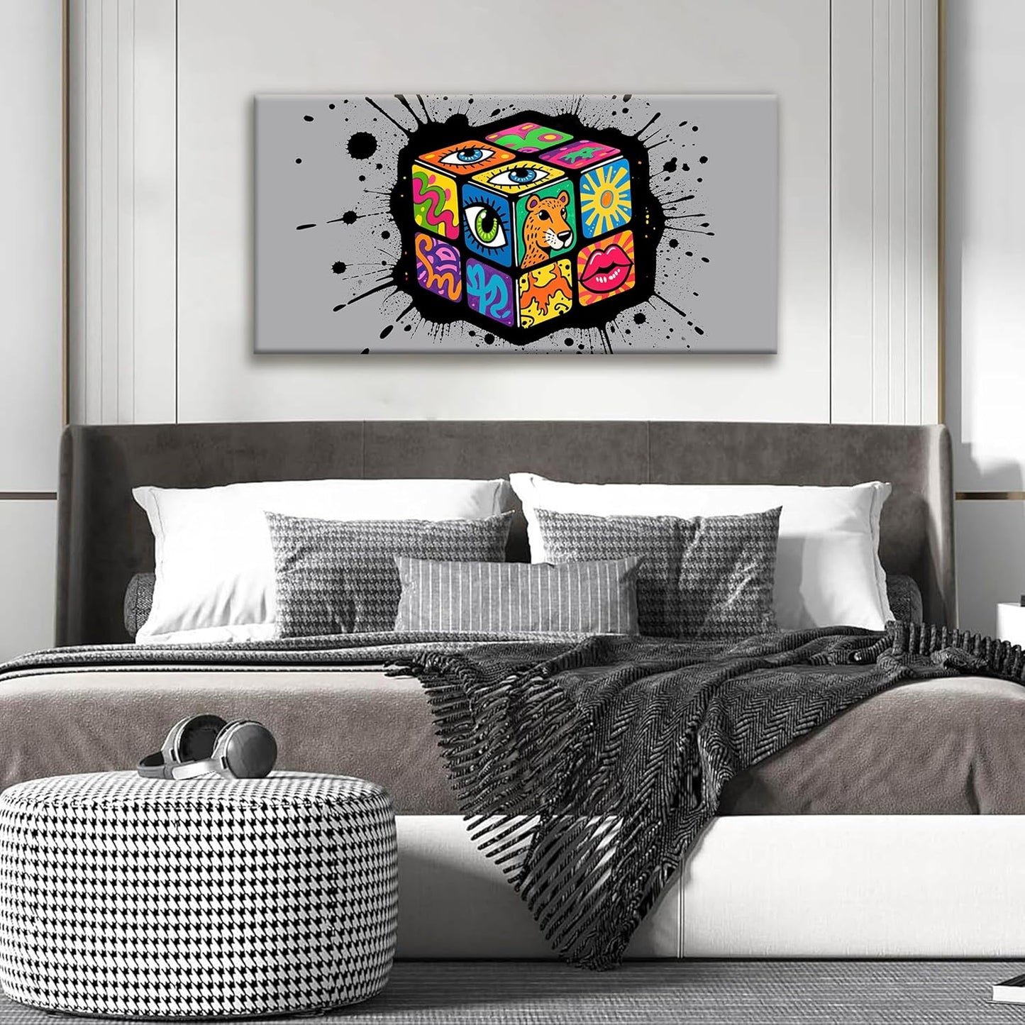 TAIJXAGSG Abstract Wall Art Small Size Home Modern Minimalist Abstract Wall Decor Multicolor Graffiti Cube Canvas Art Wall Decor Painting For Bedroom Office Artwork 20"X40"