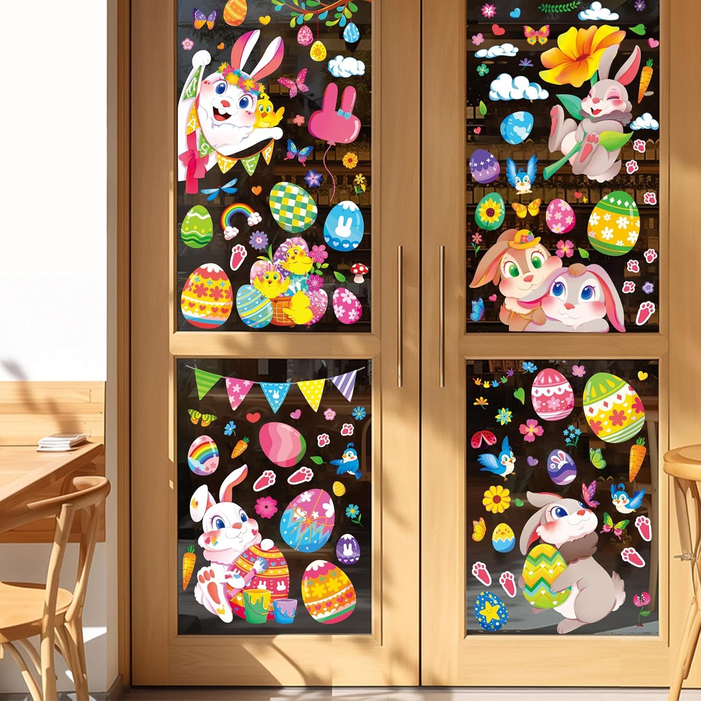Large Easter Window Clings - Bunny Window Stickers Decals for Glass Windows, Cute Easter Egg Double Sided Reusable Window Holiday Decorations, Bird Office Spring Patry Decor, 9Sheet/121PCS