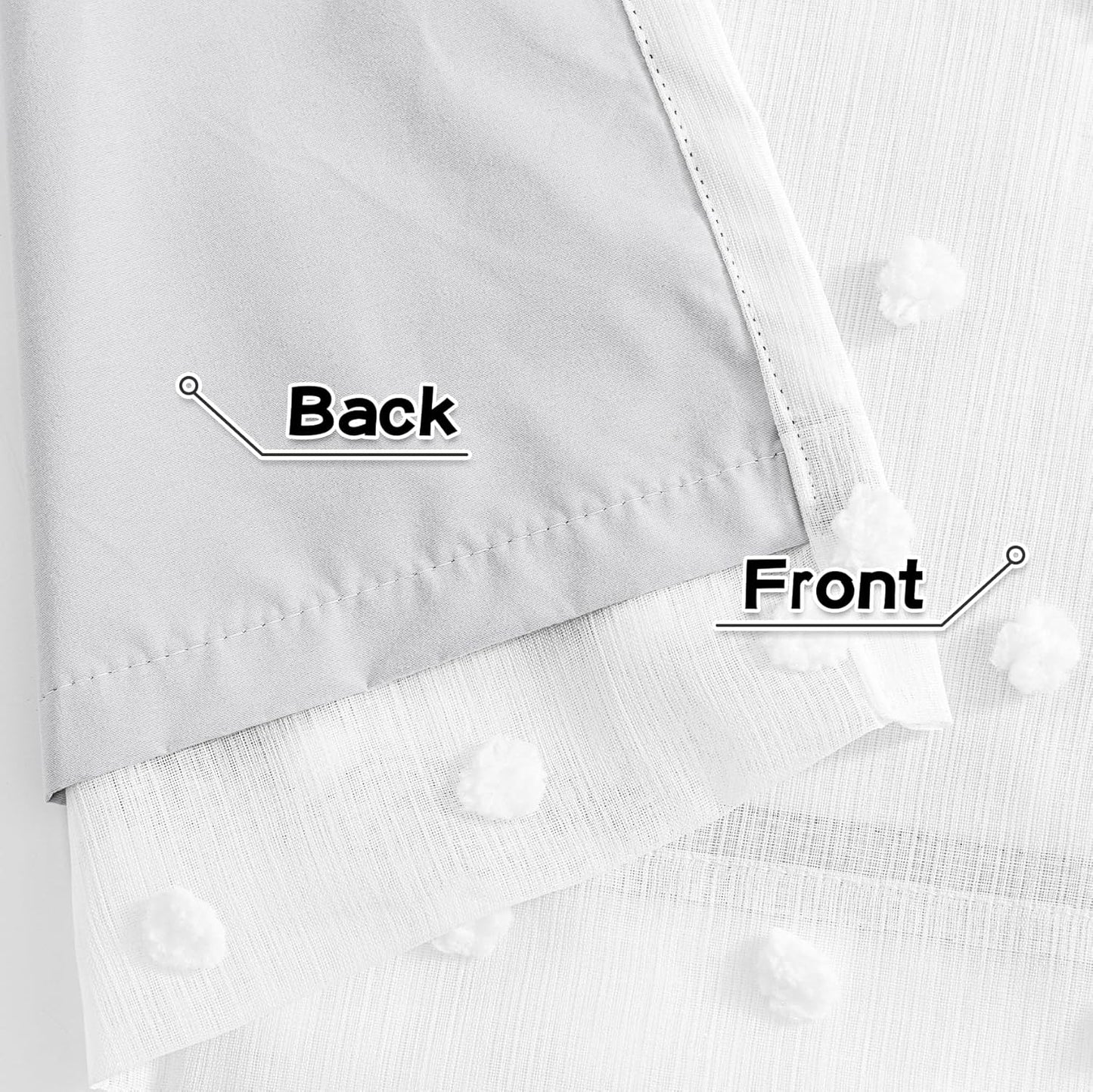 MYSKY HOME 100% Blackout Curtains for Living Room Bedroom Thermal Insulated 102 Inch Length Nursery Curtains 2 Panels Grommet Light Filtering White Pom Pom Sheer Drapes for Sliding Door, 52W x 102L