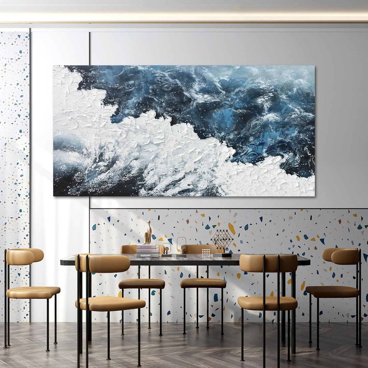 Canvas Wall Art Decor Large Blue White Wall Art Prints Abstract Canvas Wall Pictures for Living Room Oversized Artwork for Walls Coastal Modern Wall Art Decorations Bedroom Office Wall Art Decor 29" X 58"