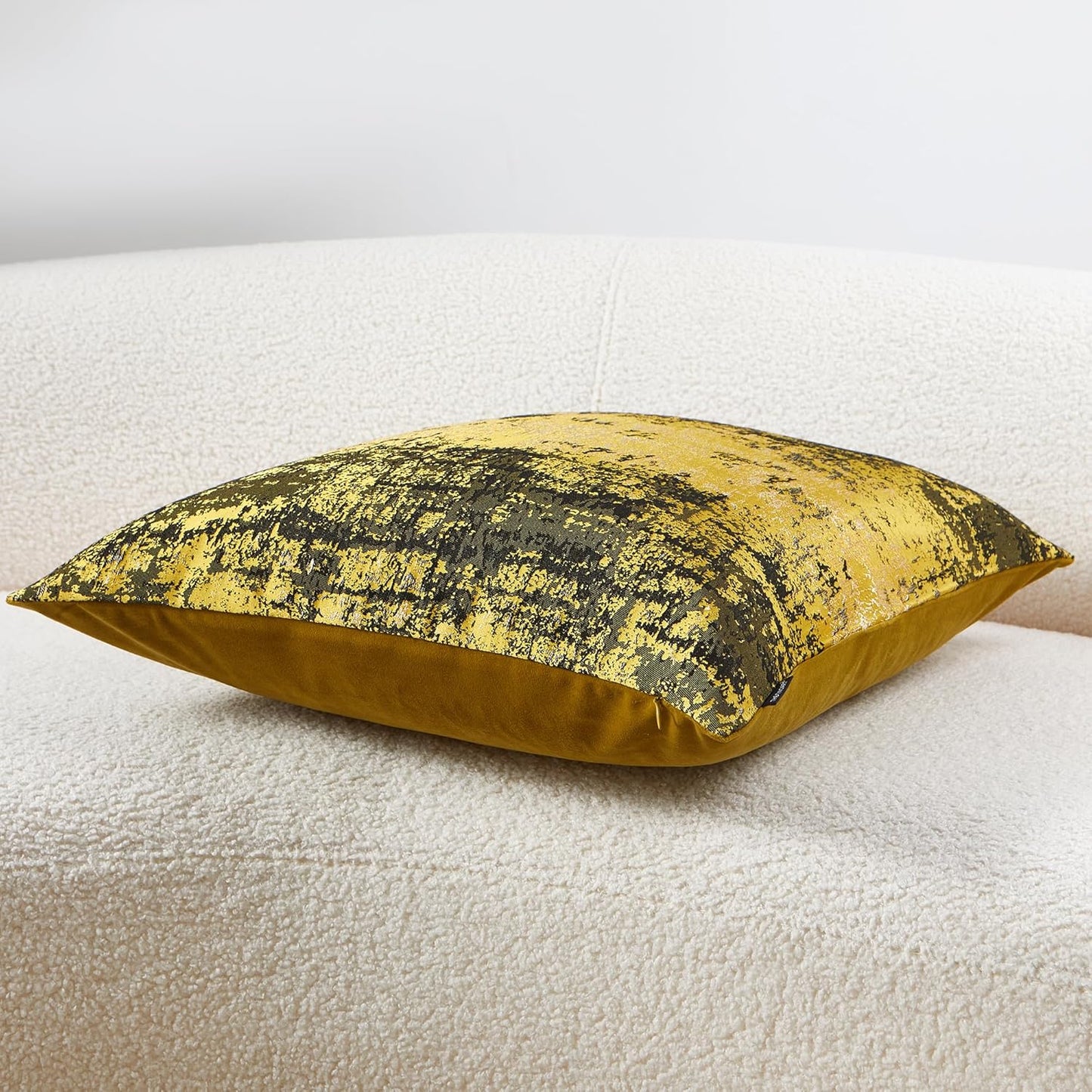 THE-TINOART Sun Gold & Black Jacquard Pillow Cover 18x18 - Luxury Embroidered Decorative Throw Pillow Cover, Reversible with Metallic Thread & Velvet Backing, Elegant Home Décor