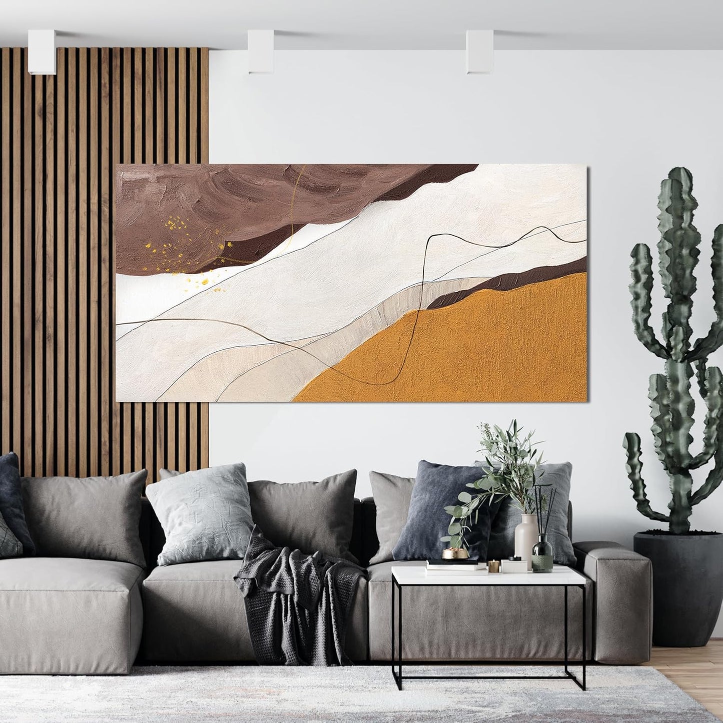 Canvas Abstract Wall Art Decor Minimalist White Wall Art Prints Abstract Canvas Art Wall Decor Large Modern Brown Wall Art Decorations Oversized Artwork for Walls Bedroom Office Wall Art Decor 29" X 58"