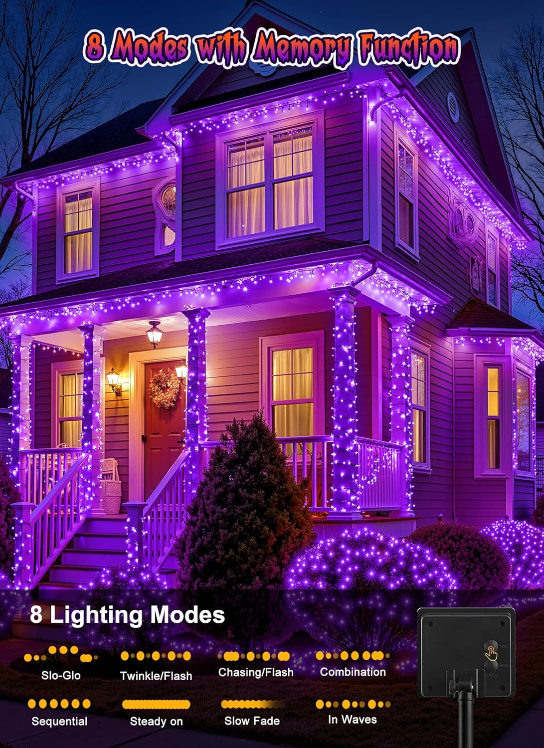 Brightown 2 Pack Halloween Solar String Lights Outdoor, Total 144Ft 400 LED Twinkle Fairy Lights Waterproof with 8 Modes Auto On/Off for Patio Tree Garden Party Home Decorations (Purple)