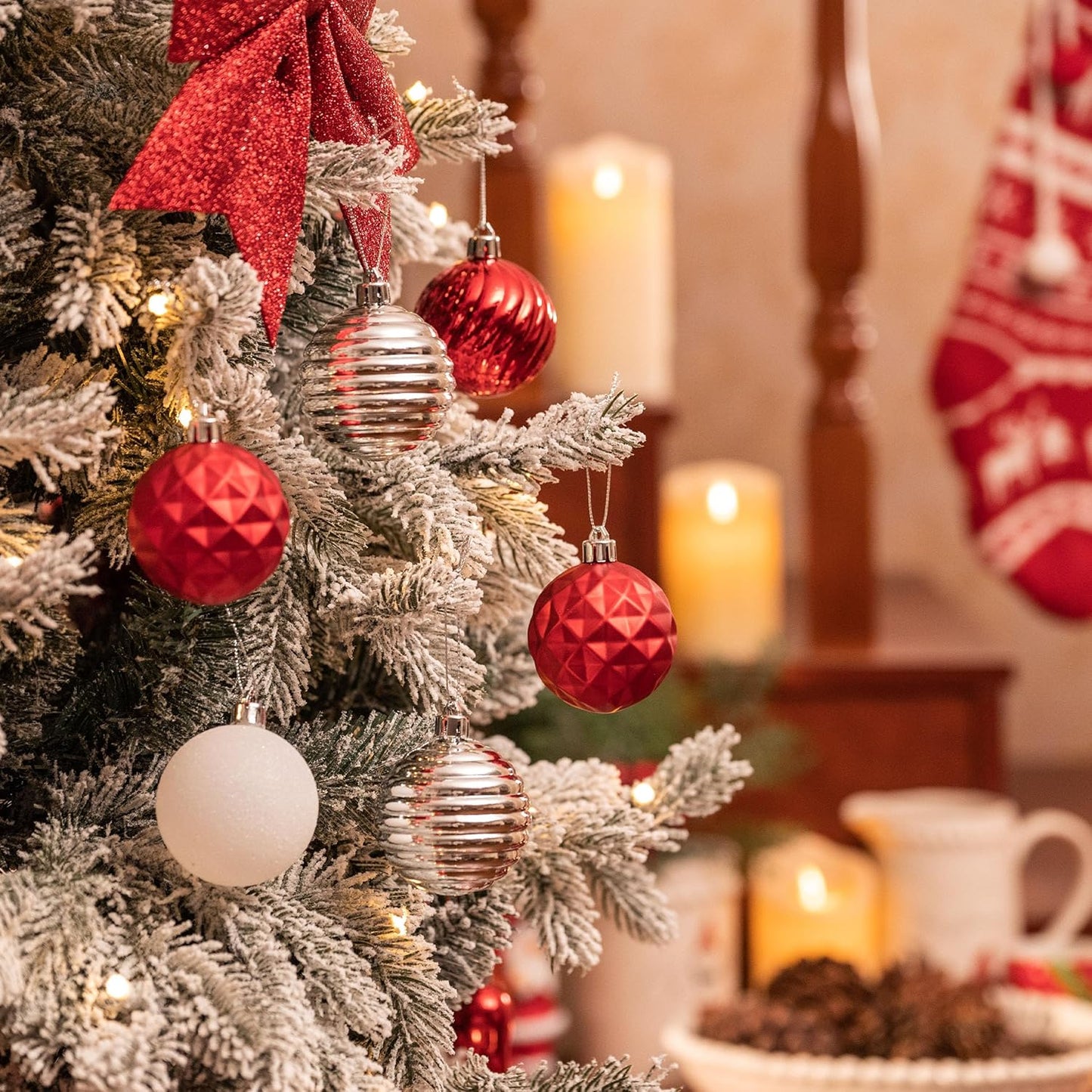 Valery Madelyn Christmas Ornaments Tree Decorations Set for Fall Halloween, 24ct Red White Shatterproof Ball Ornaments, 2.36" Hanging Ornament Bulk for Xmas Holiday Party Decor