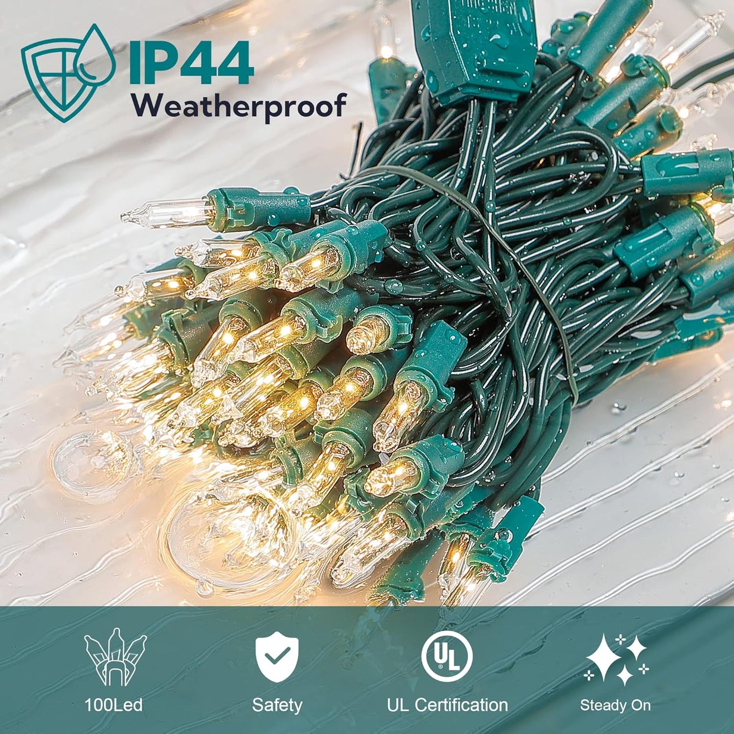 White Christmas Lights,100 Count Clear Mini Lights Incandescent Christmas Tree String Lights, Connectable for Christmas Decoration,Garland,Home,Patio, Wedding,Party,Festival (23 Feet)