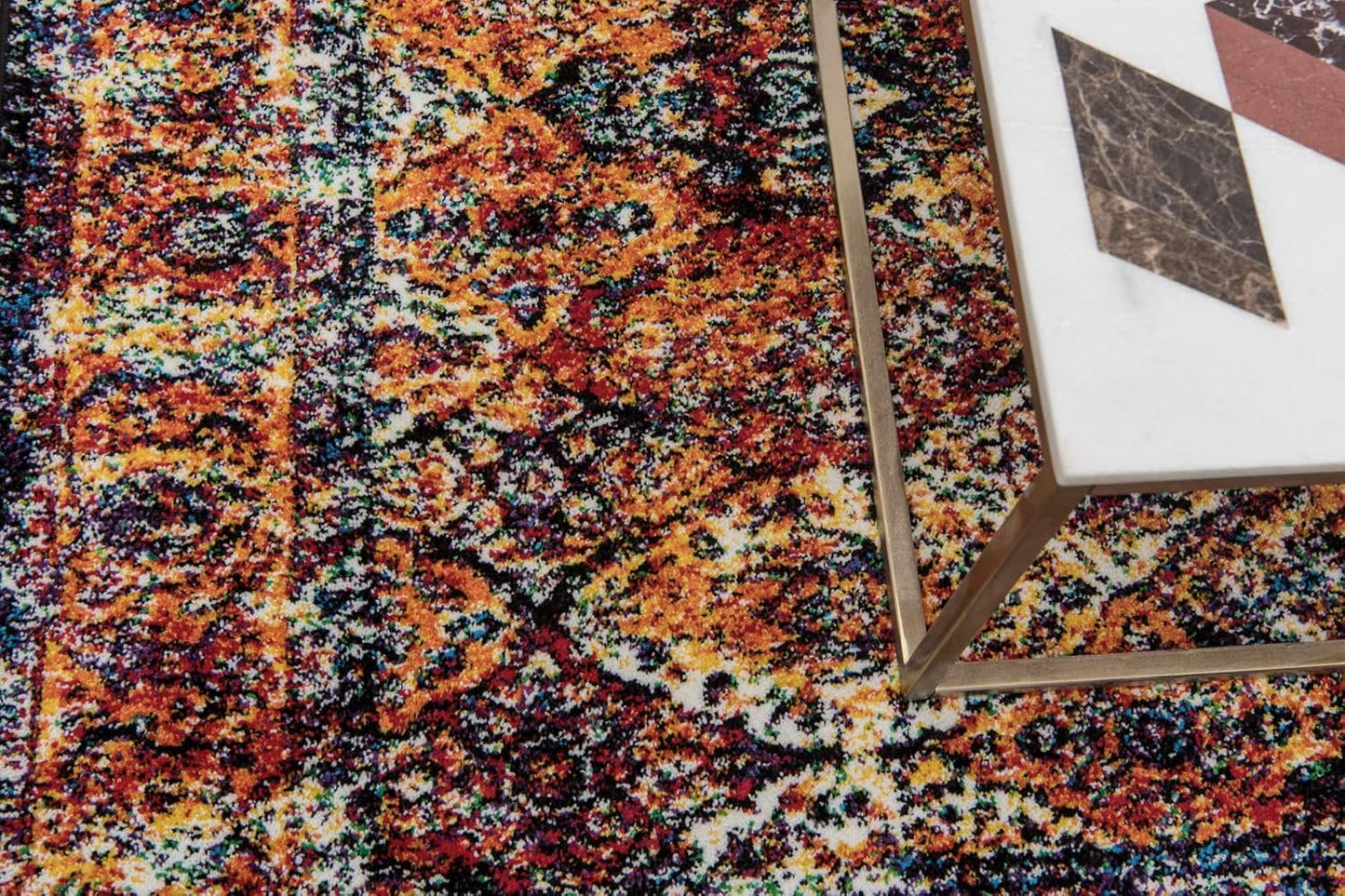 Unique Loom Rosso Collection Vintage, Traditional, Bohemian, Geometric, Border, Distressed, Southwestern Area Rug, 8 ft x 8 ft, Orange/Black