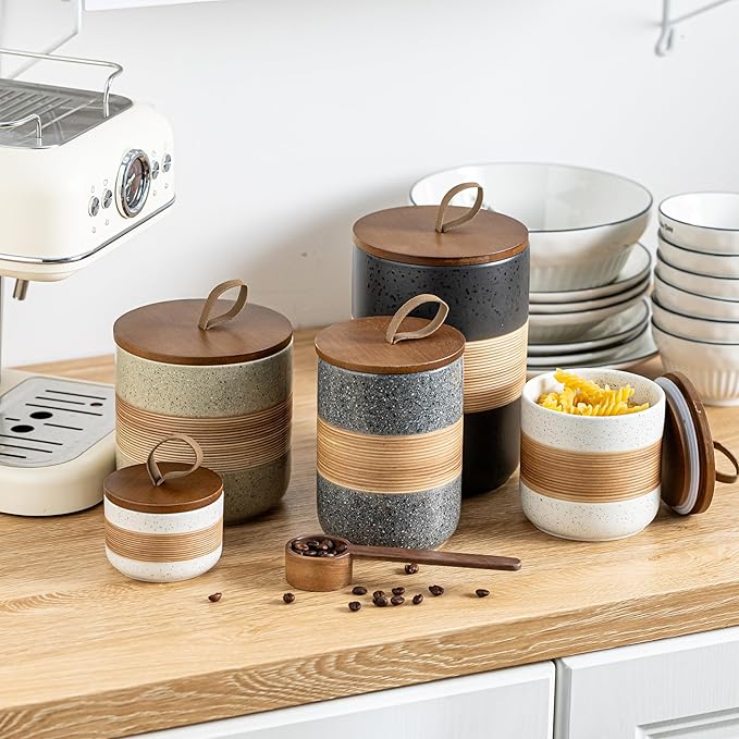 Small Ceramic Jar with Lid, Coffee Canister Coffee Container Kitchen Food Storage Jars for Spice Sugar Tea Bag, Stackable Decorative Jars for Countertop, 5oz