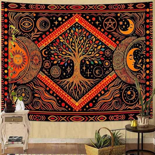 Lunerfex Tree of Life Sun Moon Stars Wall Tapestry, Cosmic Harmony Symbol Tapestries for Home Decor, Mystical Tapestry 90x70 Inch