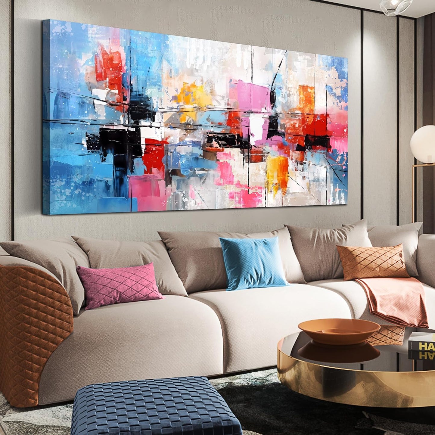 Colorful Wall Art for Living Room, Abstract Canvas Print Painting for Bedroom, Aesthetic Picture Artwork Decor, Large Size 60x30 Inches
