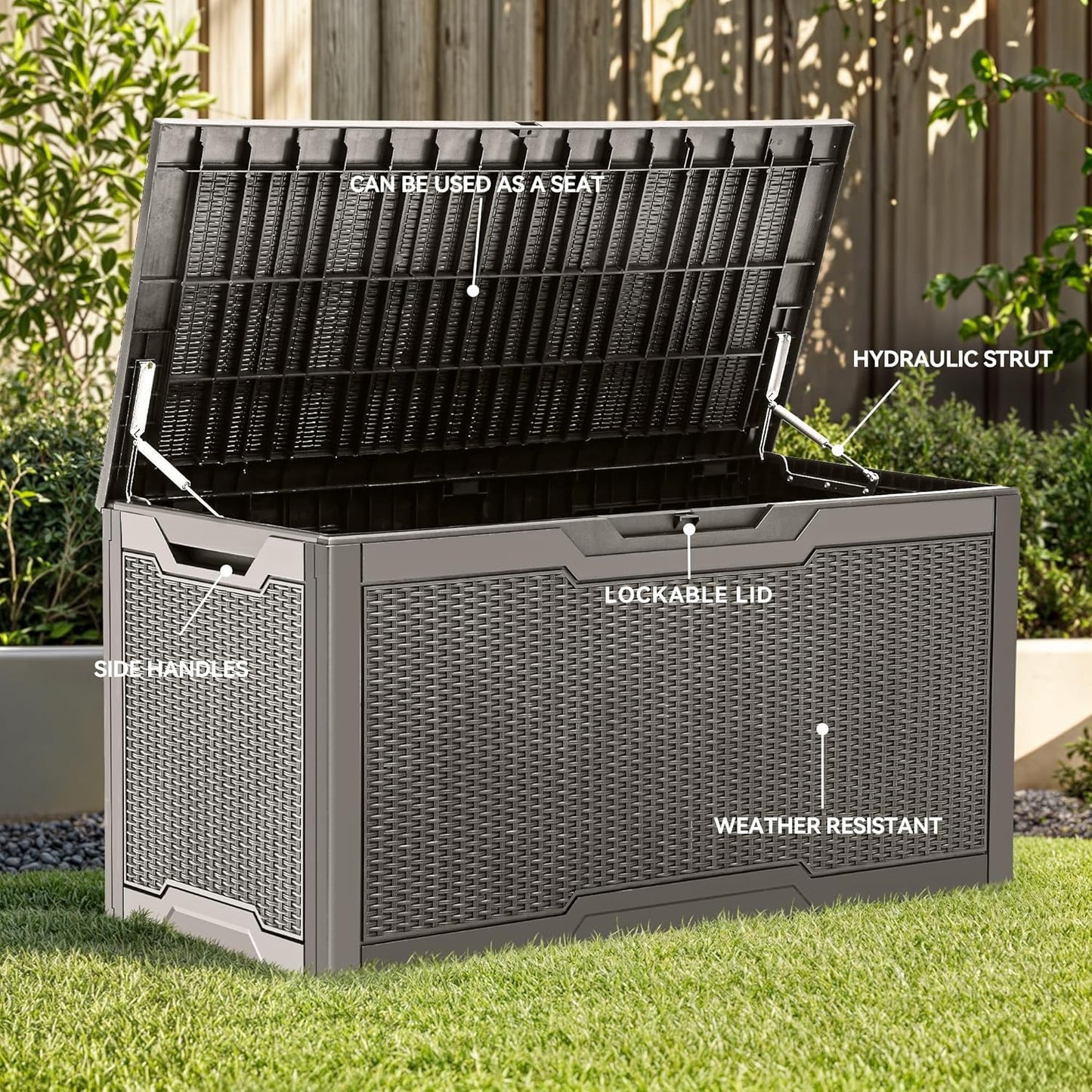 YITAHOME 100 Gallon Outdoor Storage Box, Large Water Resistant Resin Deck Box, Indoor Outdoor Lockable Storage Container for Patio, Garden, Cushions, Tools, Equipment (Taupe)