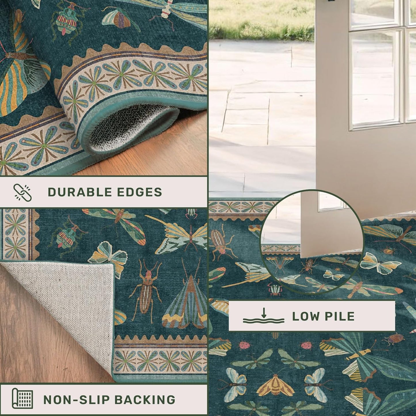 Washable Entry Rugs for Inside House - Non Slip 2x3 Small Rugs for Entryway, Kitchen, Powder Room, Stain & Fade Resistant, Teal Green