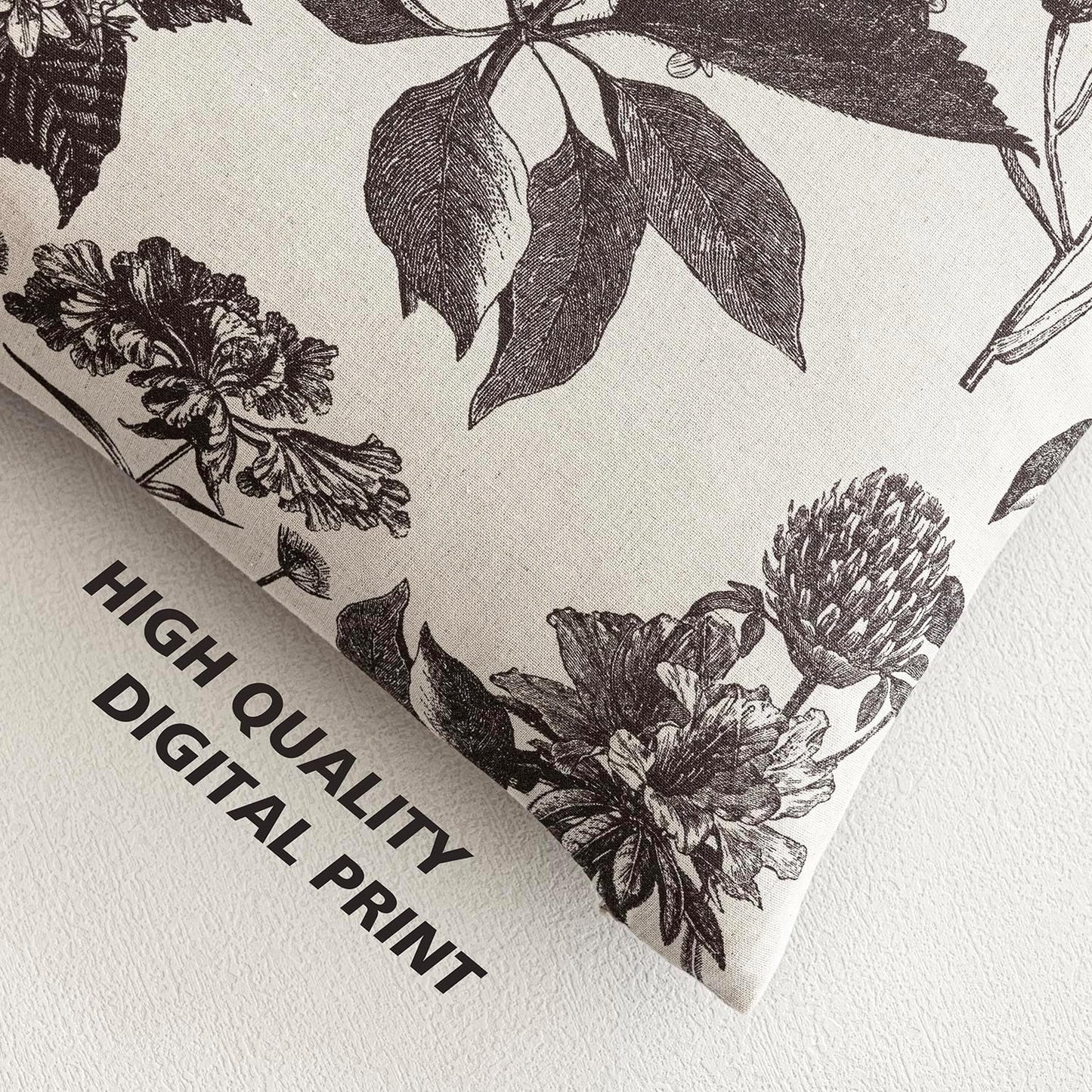 Foindtower Set of 2 Linen Floral Vintage Throw Pillow Covers Neutral Accent Print Decorative Cushion Covers Farmhouse Boho Home Decor for Sofa Chair Couch Bedroom Living Room Outdoor,18×18 Inch,Black