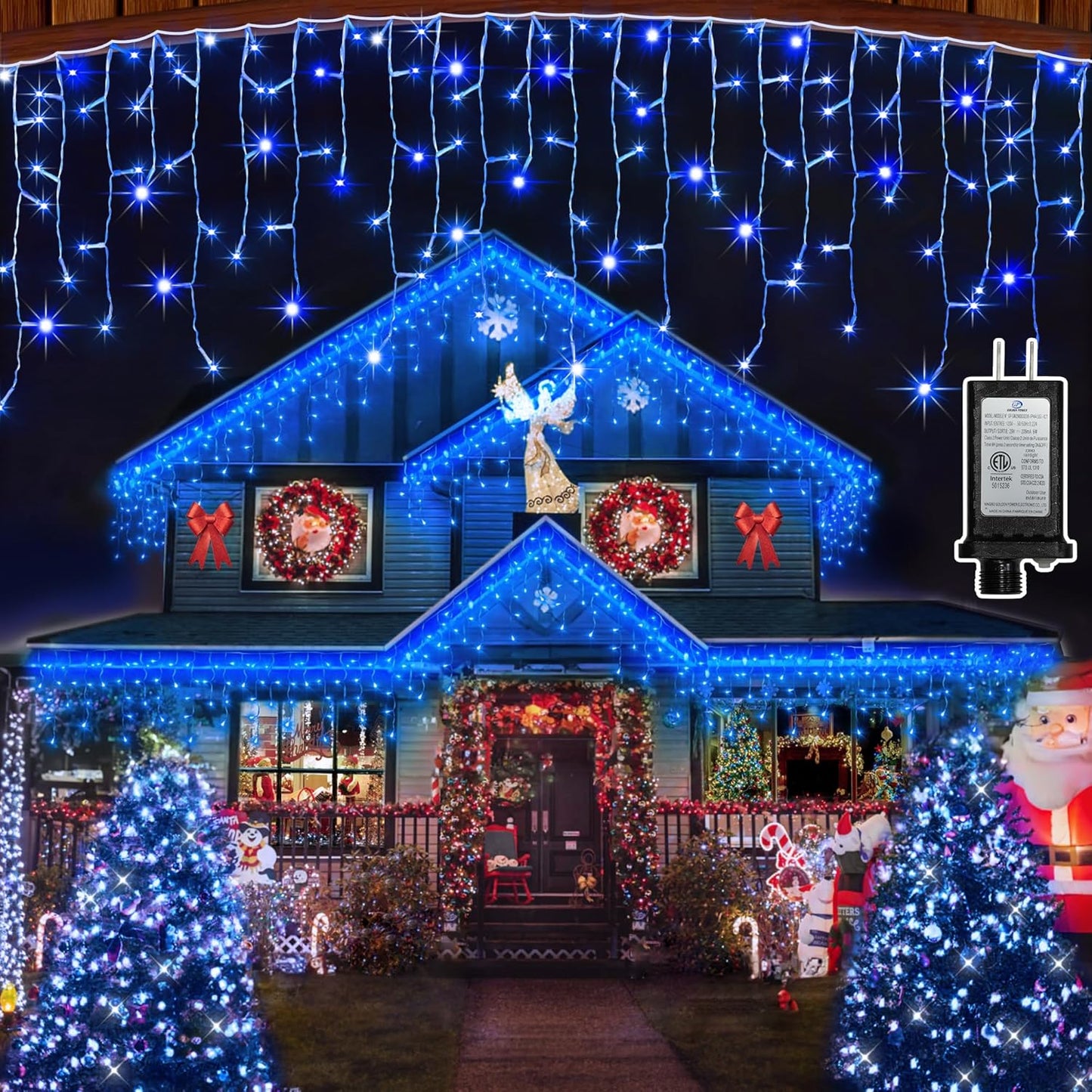 792 LED Christmas Outdoor Lights with 176 Drops, 82ft Hanging Curtain Lights 8 Modes, Christmas Fairy Lighs with Timer & Memory for House Roof Holiday Wedding Christmas Decor (Blue)
