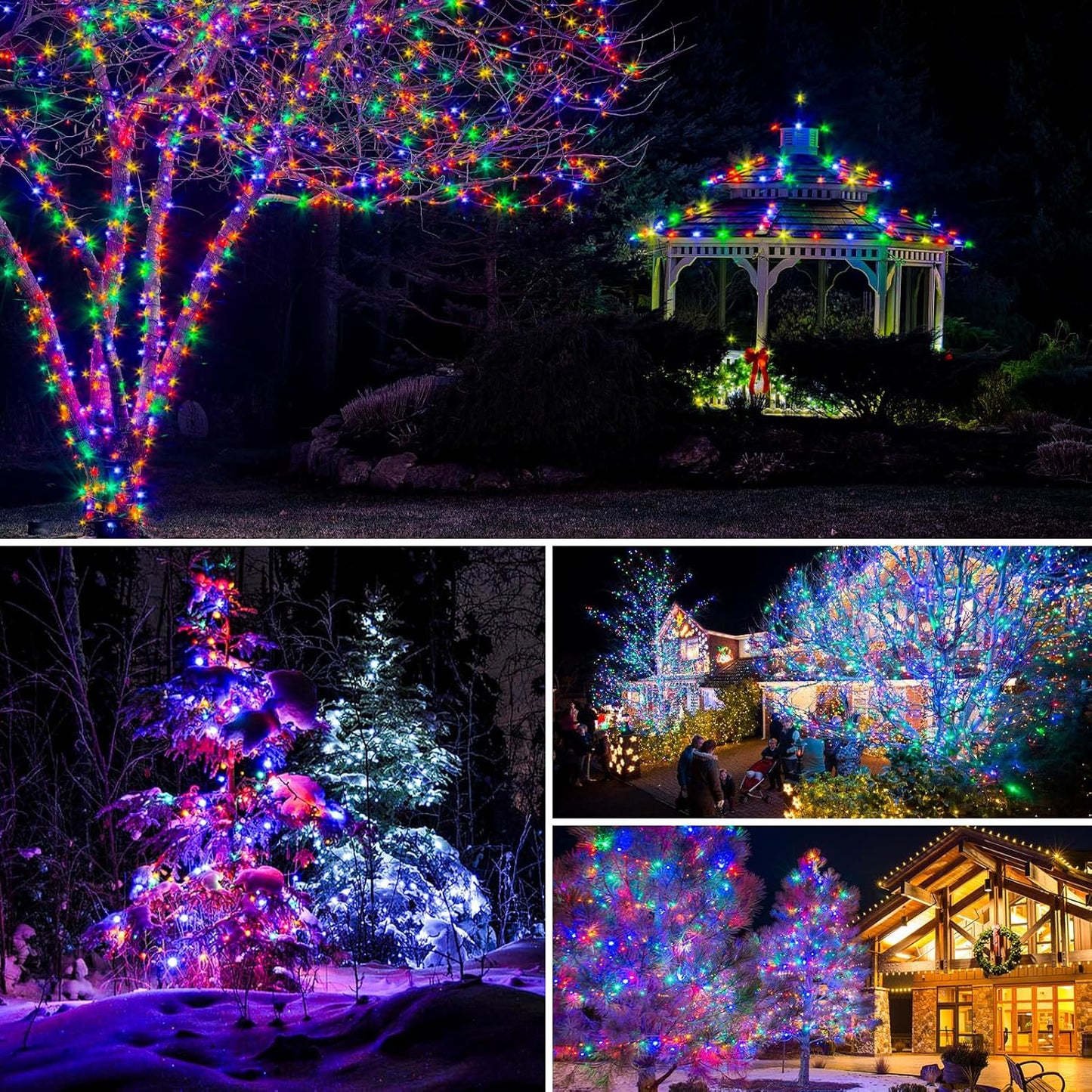 4 Pack Solar String Lights for Outside - 320LED 132FT Solar Fairy Lights Outdoor Waterproof 8 Modes, Copper Wire Solar Powered Twinkle Lights for Tree Garden Christmas Wedding Party Decor, Multicolor