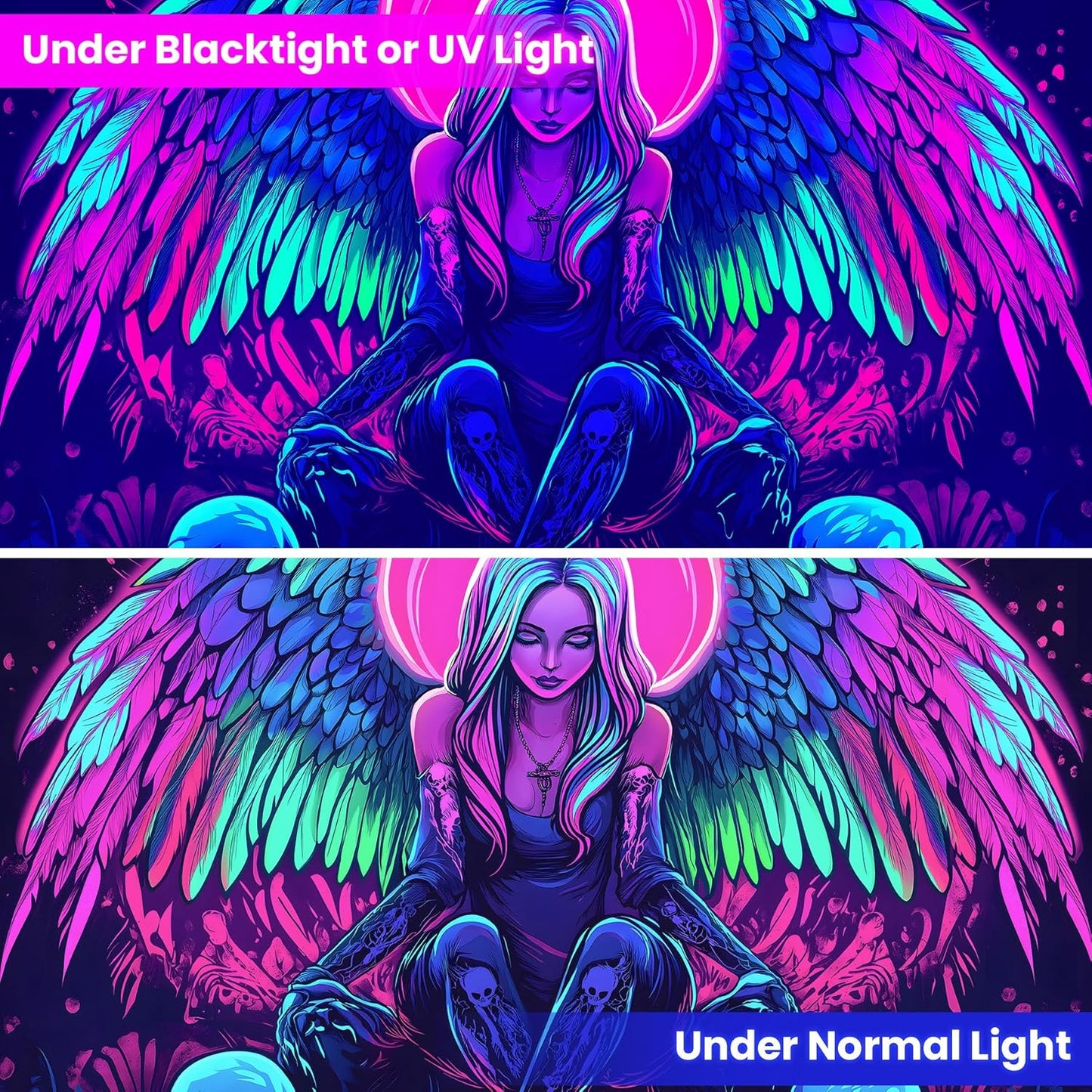 Blacklight Tapestry,WingTapestry Glow In The Dark,UV Reactive Black Light Upright Posters Wall Hanging for Bedroom Dorm Living Room Backdrop Decor (wing4, 79L" x 59W")