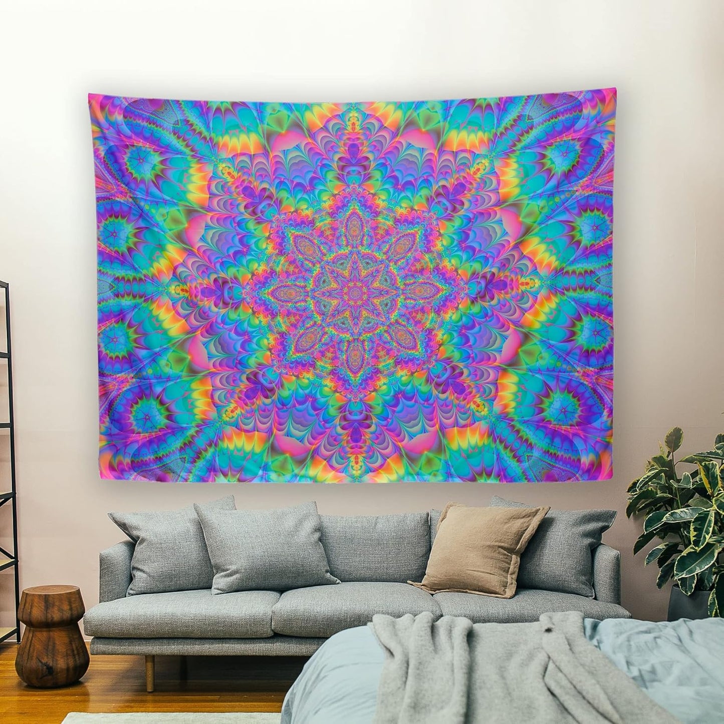 OSVINO Blacklight Mandala Tapestry 79"x59" Glow In The Dark Psychedelic Boho Tapestry Colorful Backdrop Bohemian Room Decor UV Reactive Hippie Wall Posters for Bedroom