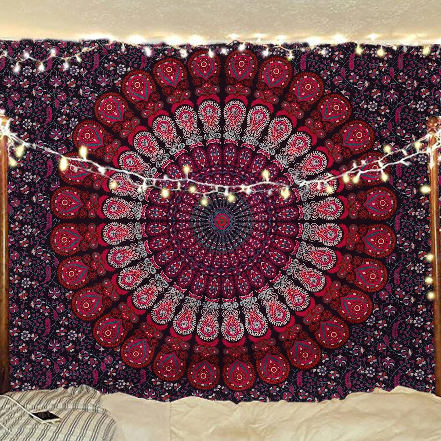 Bless International Handmade Indian hippie Bohemian Psychedelic Peacock Mandala Wall hanging College Dorm Beach Throws Table Cloth Bedding Tapestry (Purple Pink, Poster(30x40Inches)(76x101cms))