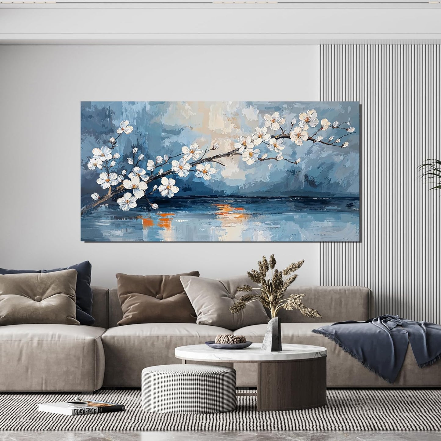 Canvas Wall Art Decor Large Vintage Coastal Wall Art Decorations White Flower Wall Art Prints Wall Art Pictures for Living Room Canvas Art Wall Decor Artwork for Walls Bedroom Office Decor 24" X 48"