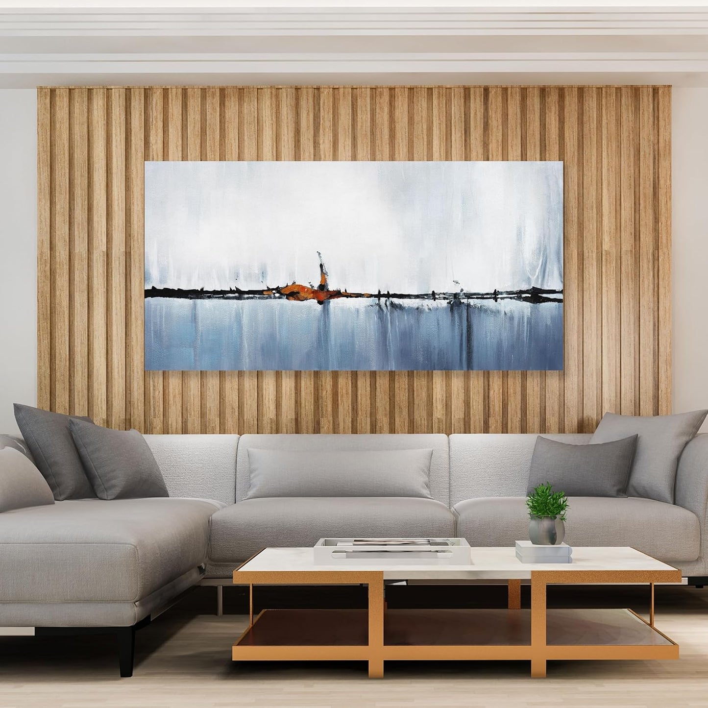 Abstract Wall Decor Modern Abstract Wall Art Blue and White Pictures Canvas Art Wall Decor Framed Artwork for Living Room Bedroom Dining Room Home Office Decor 20"x40"