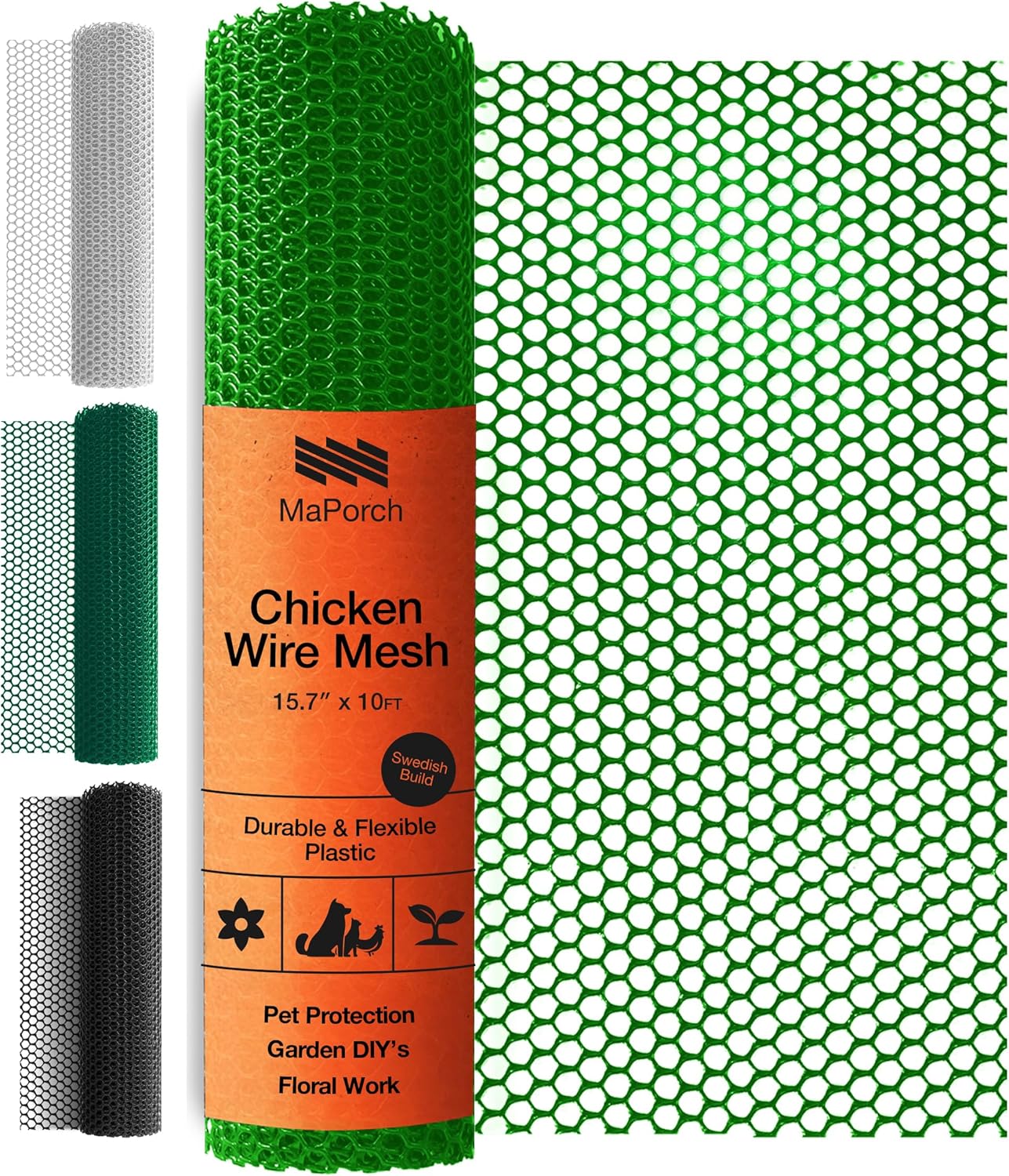 MaPorch Plastic Wire Mesh Fence - Green, 15.71" x 10 ft - Plastic Chicken Wire Fencing for Dogs, Rabbits & Poultry - Chicken Netting - Snake Barrier - Balcony Netting for Pets - Balcony Cat Barrier