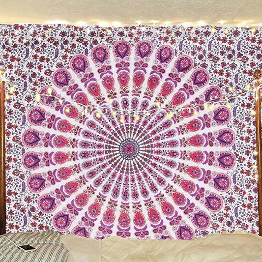Bless International Handmade Indian hippie Bohemian Psychedelic Peacock Mandala Wall hanging College Dorm Beach Throws Table Cloth Bedding Tapestry (Pink Blue, Twin(54x72Inches)(140x185cms))