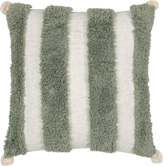 Boho Pillow Covers 18X18 Inch Boho Tufted Linen Throw Pillow Covers Decorative Pompoms Cushion Cover Farmhouse Pillow Case for Couch Sofa Bed Living Room Bedroom,Oliver Green
