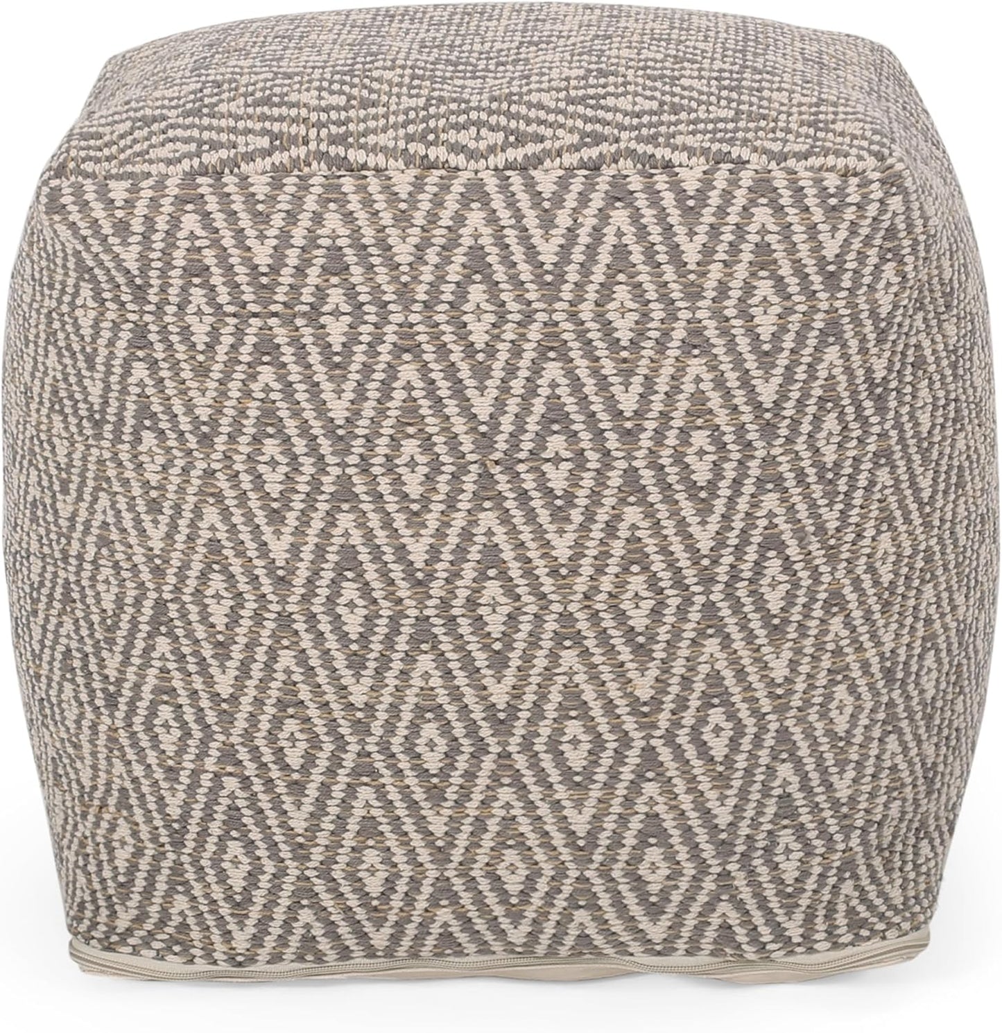 GDFStudio Boho Handmade Fabric Cube Pouf Ottoman Foot Stool - Bean Bag Floor Chair - Foot Rest Couch for Living Room Bedroom, Beige and Yellow,15"" x 15"" x 15"", 312183N