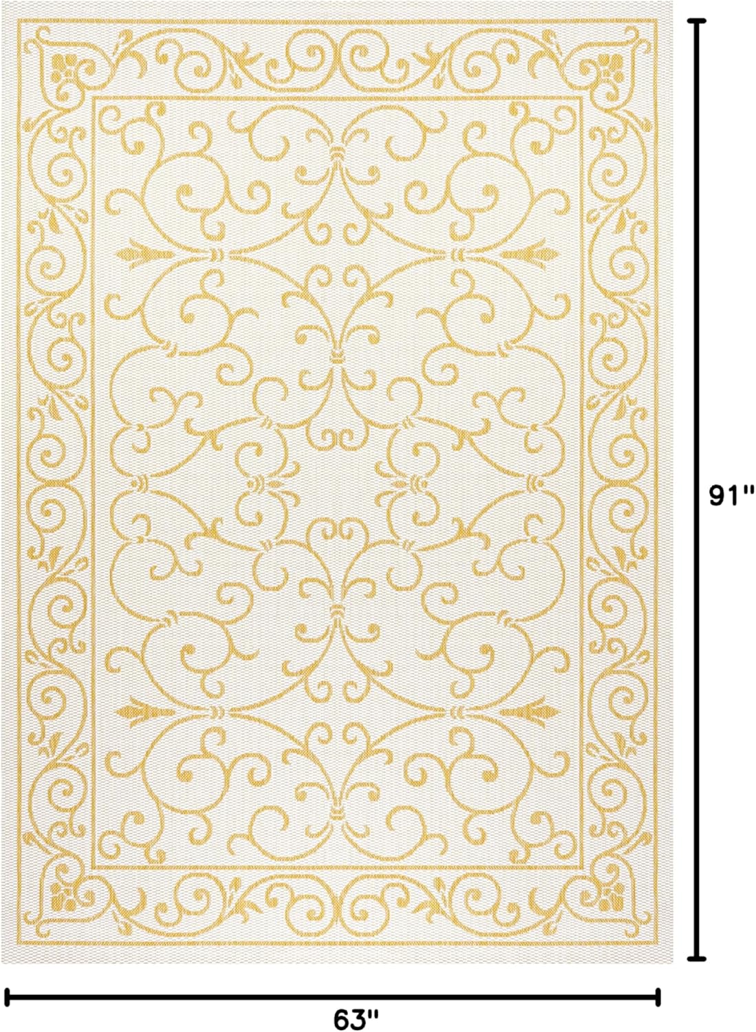 JONATHAN Y Vintage Filigree Indoor Outdoor Area Rug 5X8 Cream/Yellow, Charleston Textured Weave for Backyard, Patio, Porch, Easy-Cleaning, High Traffic, Pet-Friendly, Non-Shedding (SMB106M-5)