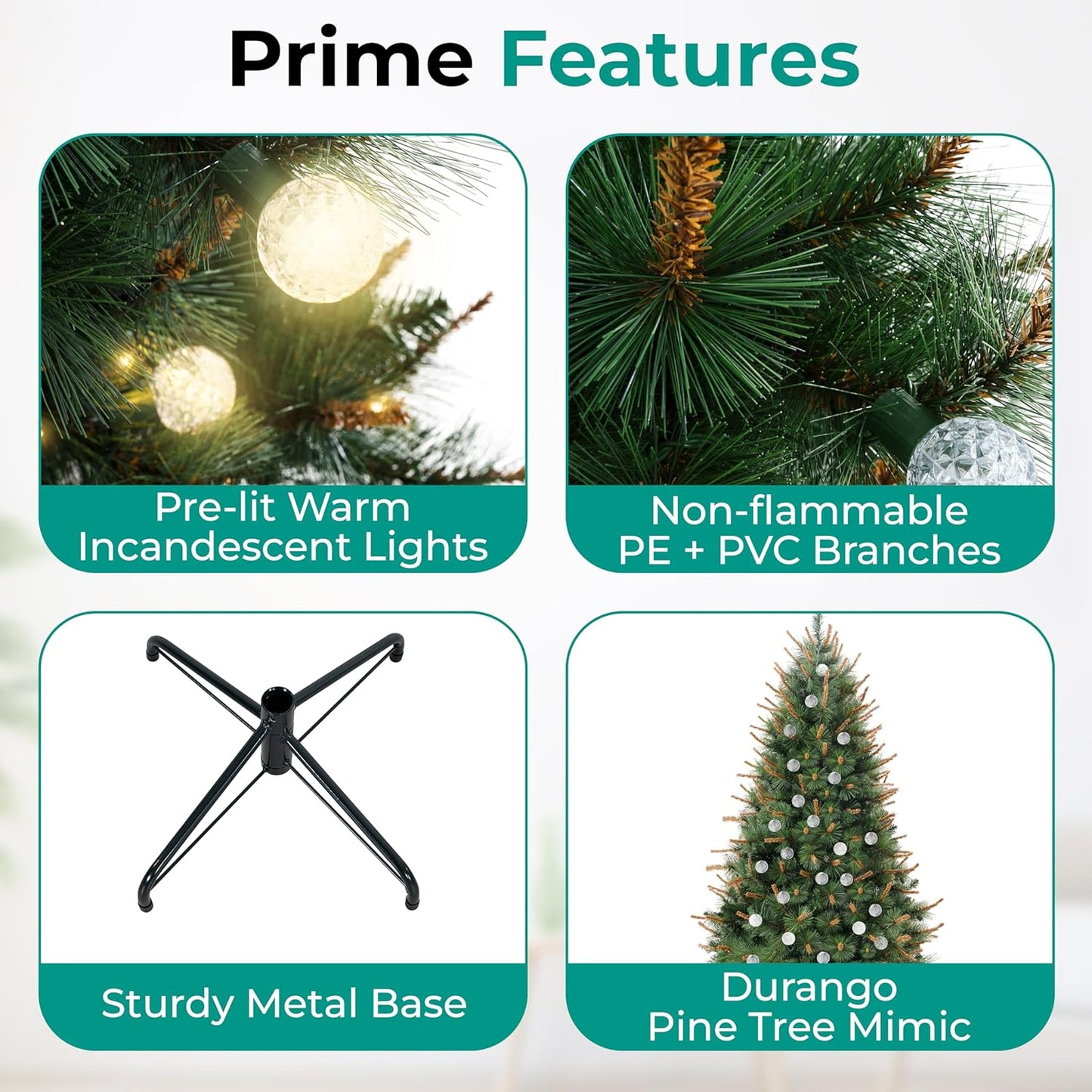 Selena 7.5ft Prelit Artificial Christmas Tree with 1209 Branch Tips, 400 Warm Lights and Metal Stand, 50" Wide Realistic Withered Christmas Tree with Lights by Naomi Home