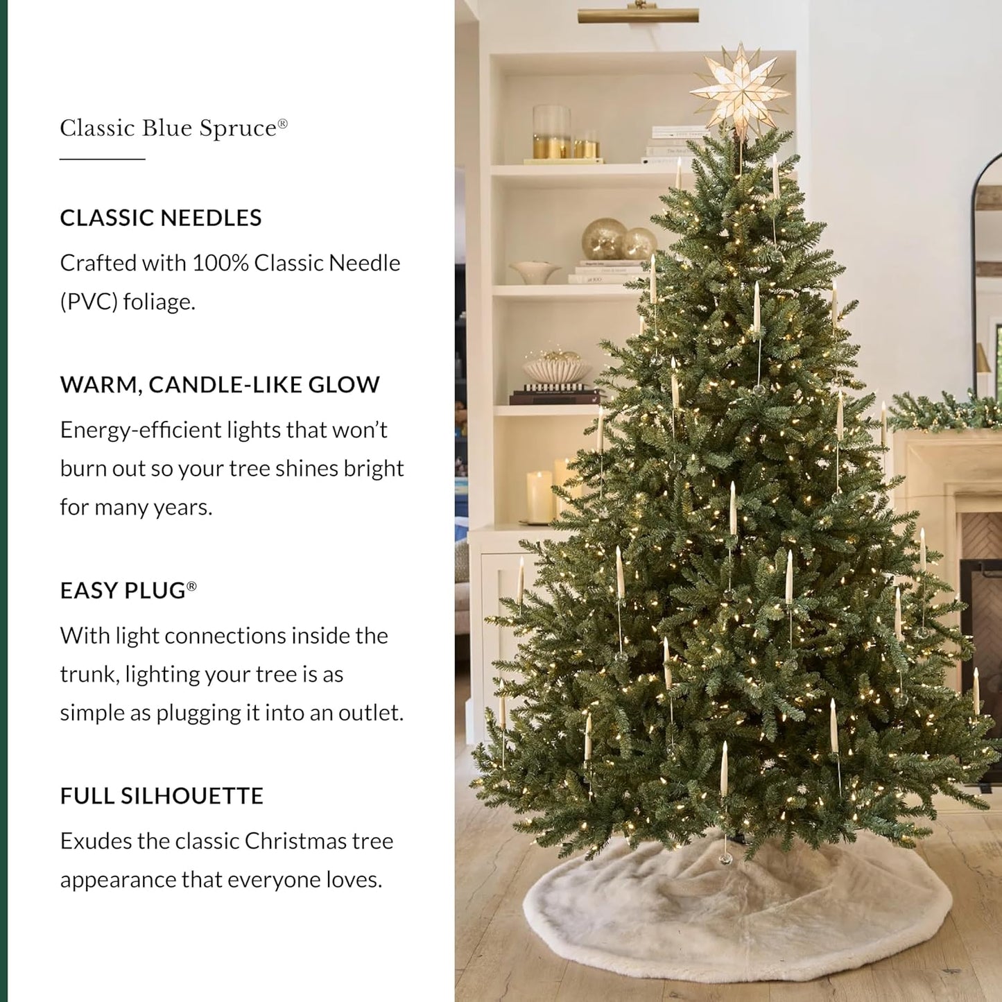 Balsam Hill 9ft Pre-Lit Classic Blue Spruce - Artificial Christmas Tree with 1500 LED Clear Lights, Easy Plug Technology, Premium Stand & Storage Bag for Indoor Holiday Decorating