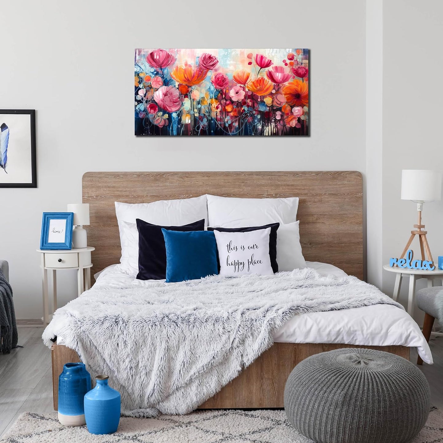 ENTANUB Flower Wall Art for Lving room, Pink Canvas Wall Decor for Bedroom, Picture Print Arwork, Size 20x40 Inches