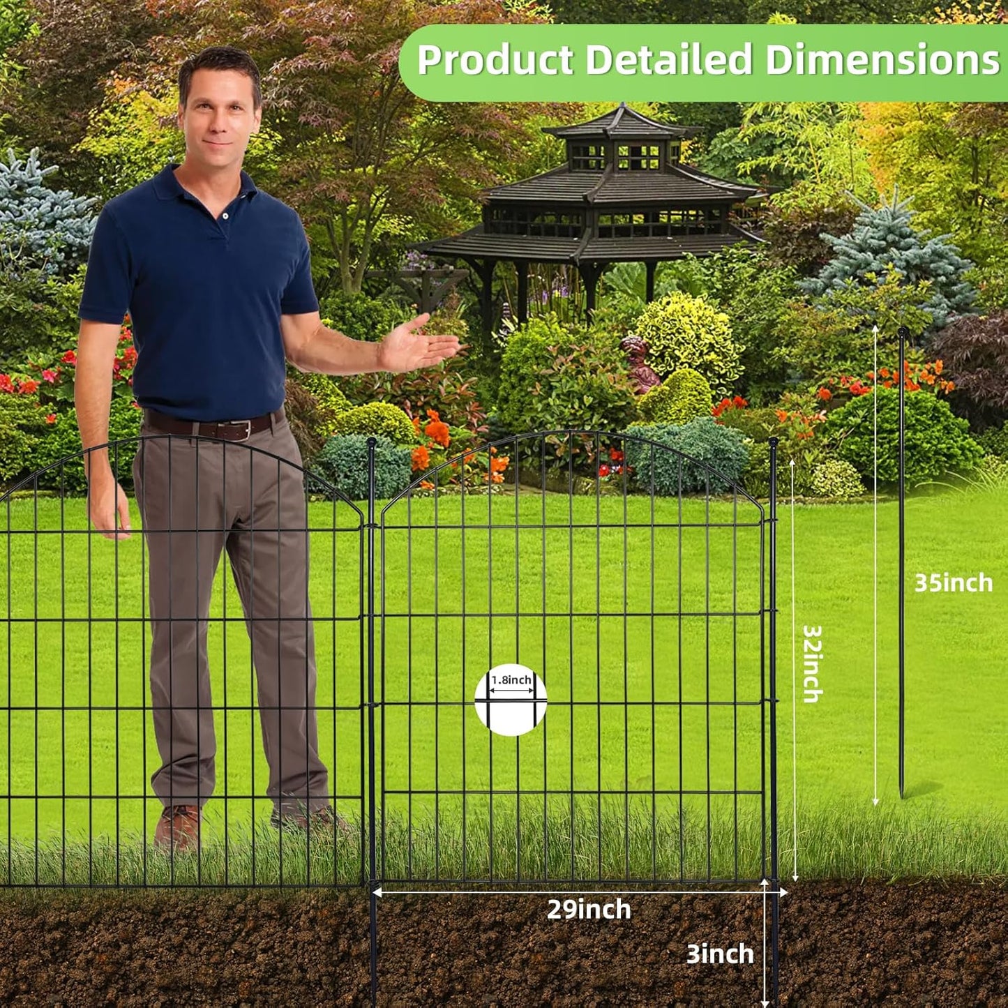 Decorative Garden Fence 32in (H) x24ft (L), 10 Pack No Dig Fence Animal Barrier for Dog, Arched Flower Bed Edging, Wire Border Panel Fencing for Yard Patio Outdoor Decor