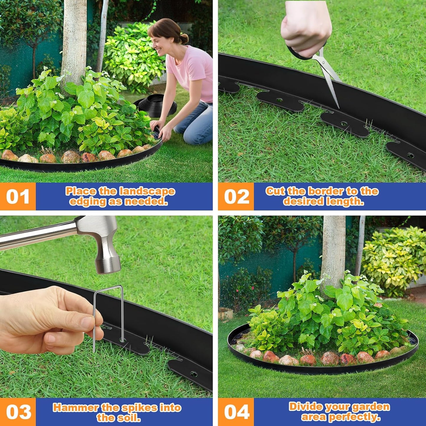 1.5 Inch x 40 FT (Multiple Sizes Available) Landscape Edging, Garden Edging Borders with 40pcs Upgrade Stakes, Flexible No Dig Plastic Garden Border for Lawn, Landscaping, Flower Beds and Yard