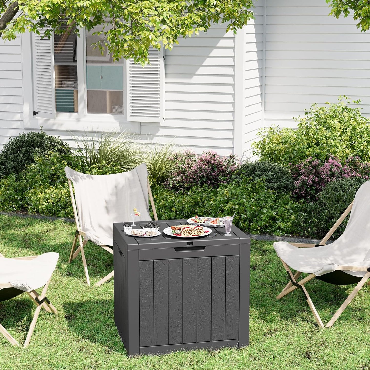 32 Gallon Deck Box Lockable Resin Indoor Outdoor Storage Box waterproof Outdoor Container for Patio Furniture, Pool Accessories, Cushions, Garden Tools, Sports Equipment