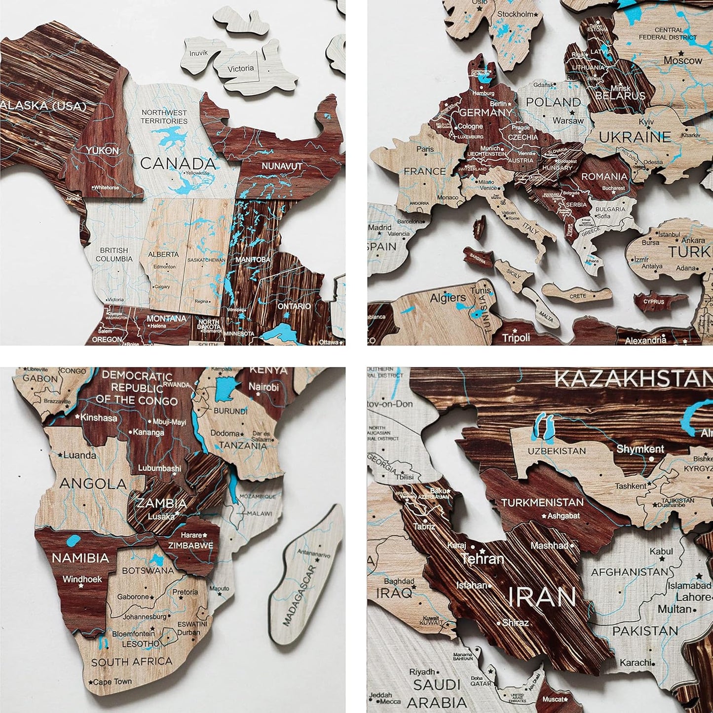 Handmade 3D Wood World Map Wall Art Large Wall Decor Track Your World Travels - Special For Home, Kitchen And Office (X-Large, Cappuccino)