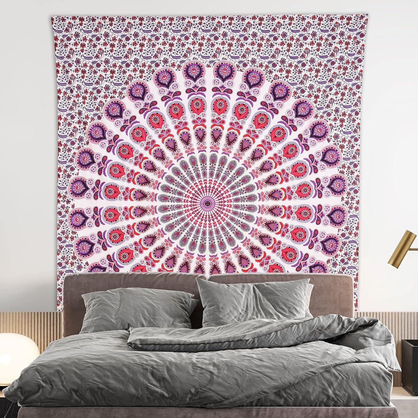 Bless International Handmade Indian hippie Bohemian Psychedelic Peacock Mandala Wall hanging College Dorm Beach Throws Table Cloth Bedding Tapestry (Pink Blue, King(88x104Inches)(225x265Cms))