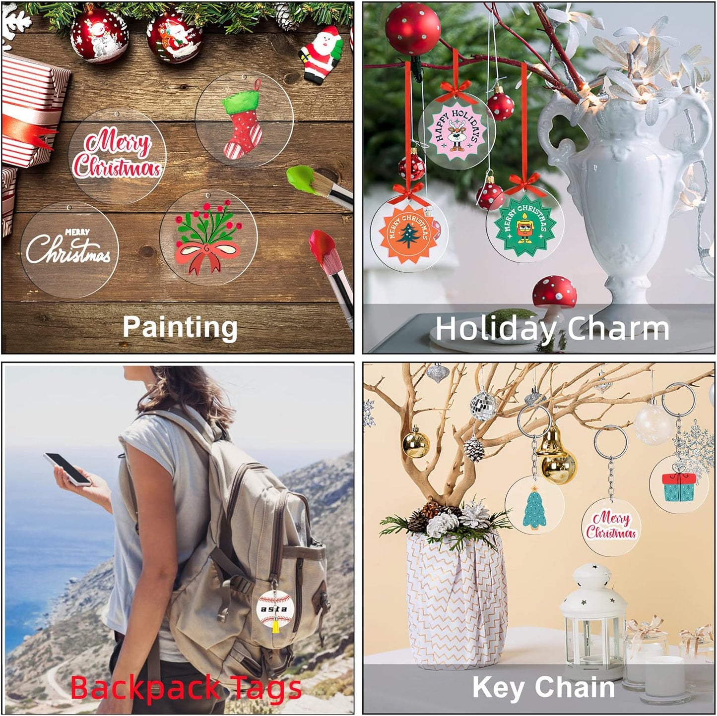 100 Pcs Round Acrylic Keychain Blanks 2Inch Circle Blanks with Hole,Clear Acrylic Discs Circles Bulk for Keychains Ornament Painting and Vinyl Crafts Projects