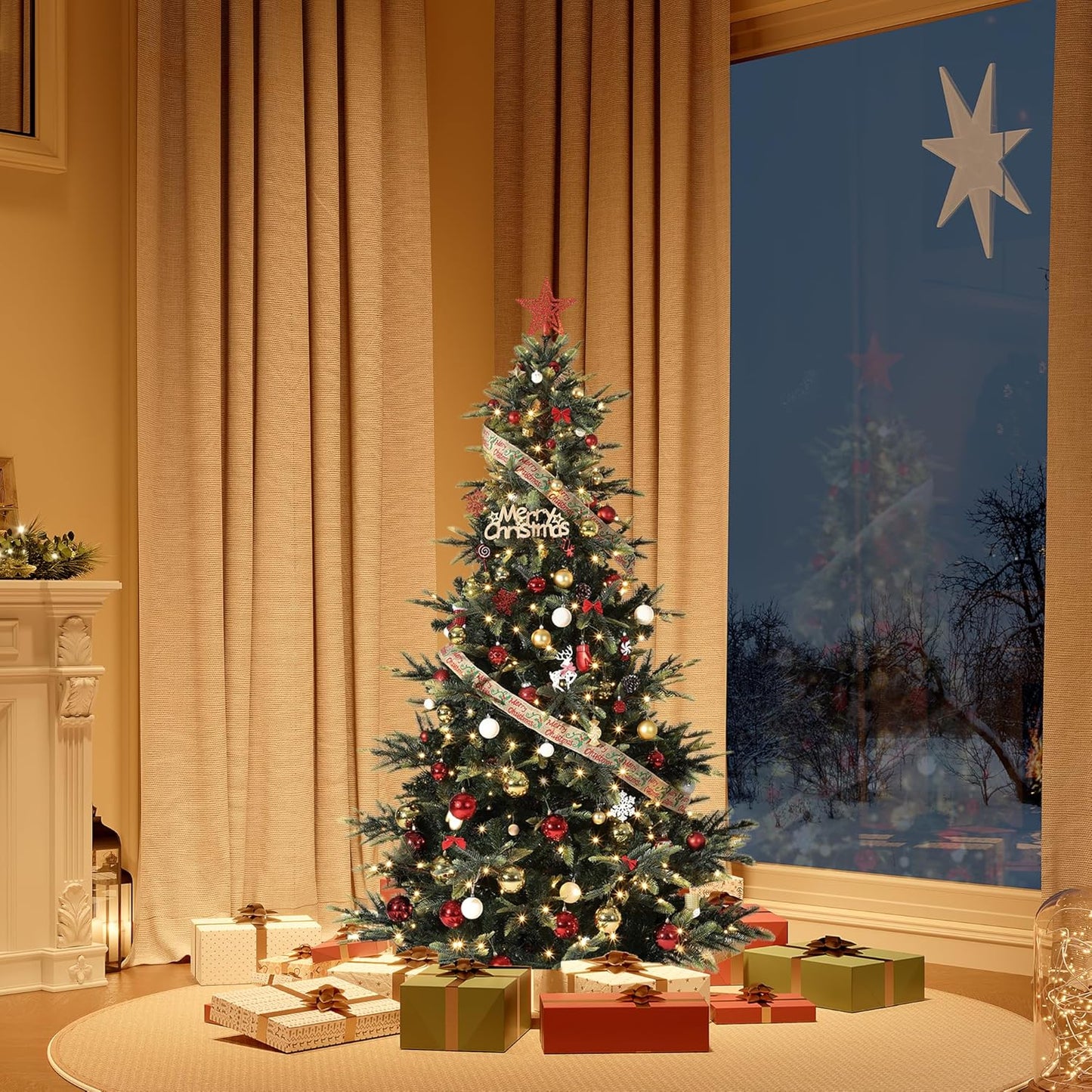 GarveeHome 4.5 FT Artificial Pre-lit Mini Christmas Tree, Green PVC Christmas Tree with 250 Warm White Lights for Home, Office, and Xmas Party Décor, Includes Stand