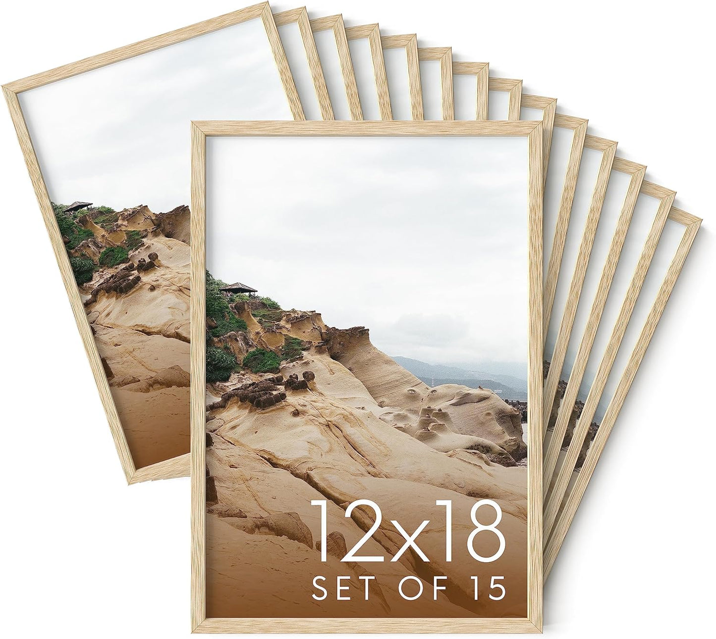 Haus and Hues 12x18 Natural Oak Wood Picture Frames Set of 15 - Premium Bulk Picture Frames 12x16 Bundle - Elegant Gallery Wall Frame Set for Posters, Art Display - Ideal for Wall Decor in Home &