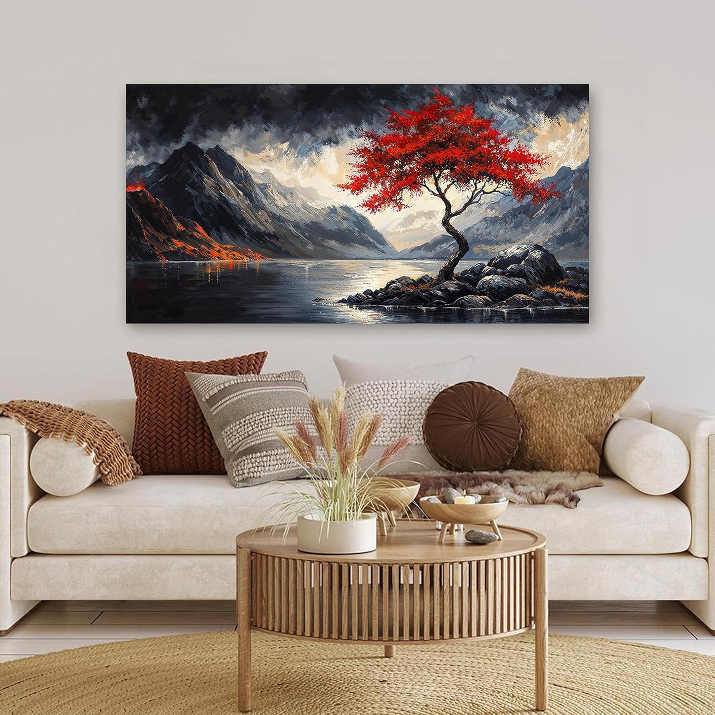 Canvas Wall Art Decor Black and White Vintage Wall Art Wall Art Decorations for Living Room Large Landscape Wall Art Prints Art Work for Wall Decor Red Artwork for Walls Home Office Decor 24" X 48"