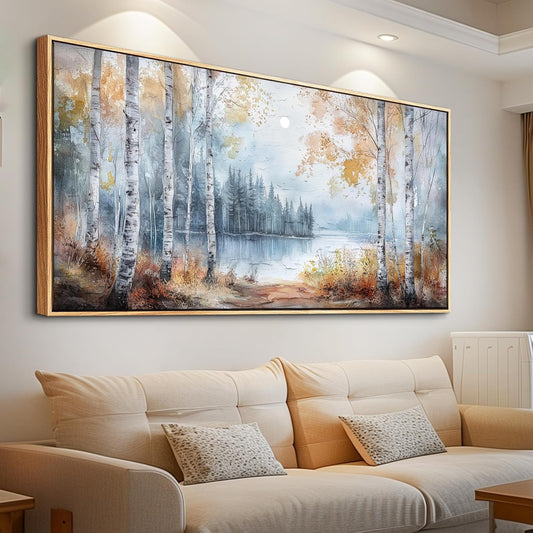 PHAOHUAXM Large Canvas Wall Art For Living Room Wall Decor For Bedroom Office Decorations Trees Forest Landscape Painting Lake view Wall Pictures Modern Room Home Decor Artwork Wood Framed 24x48 In