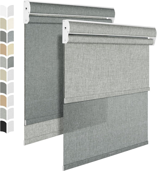 BERISSA Cordless Dual Roller Shades with Cassette Valance,Double Window Shades Blackout and Light Filtering Shades,Day and Night Roller Shades for Home Office Door.Linen Grey.40 W x 48" H