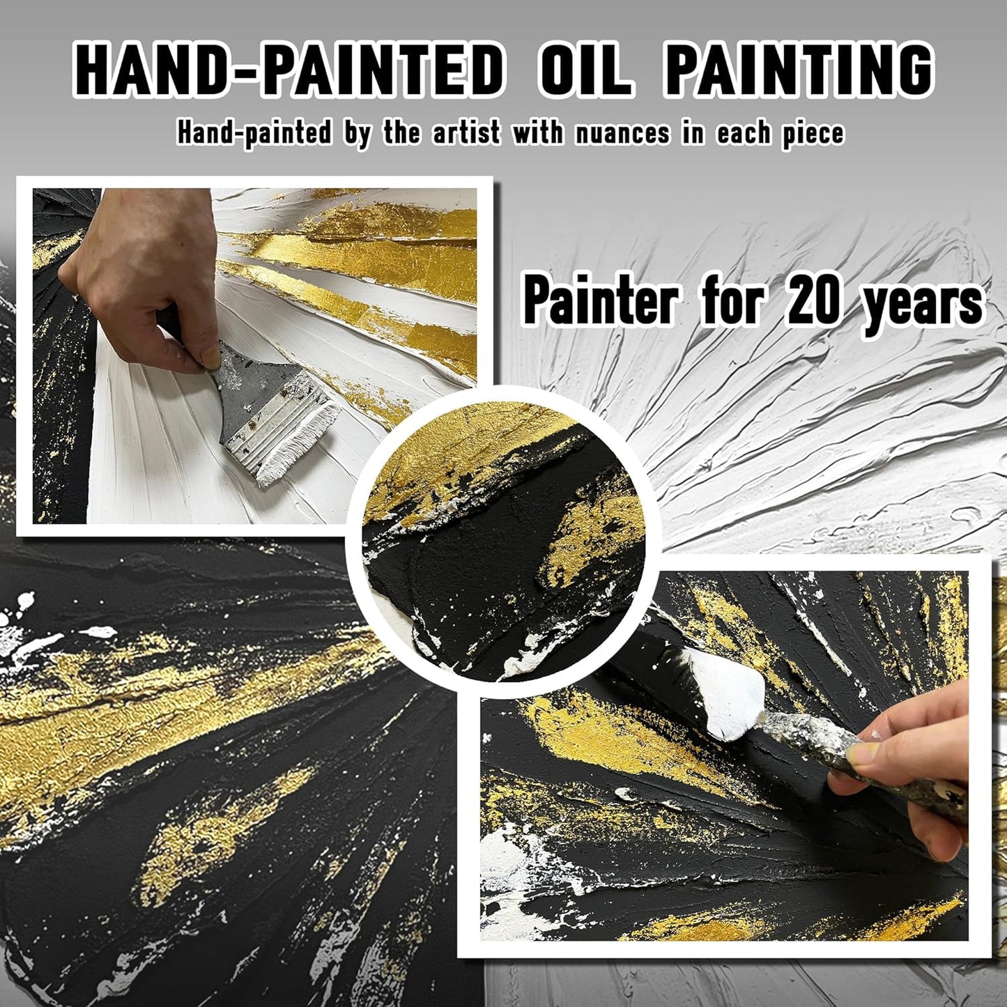 Abstract Wall Art for Living Room Black White and Gold Pictures Wall Decor for Office Circles Painting Wall Art for Bedroom Size 20 x 40 Inch