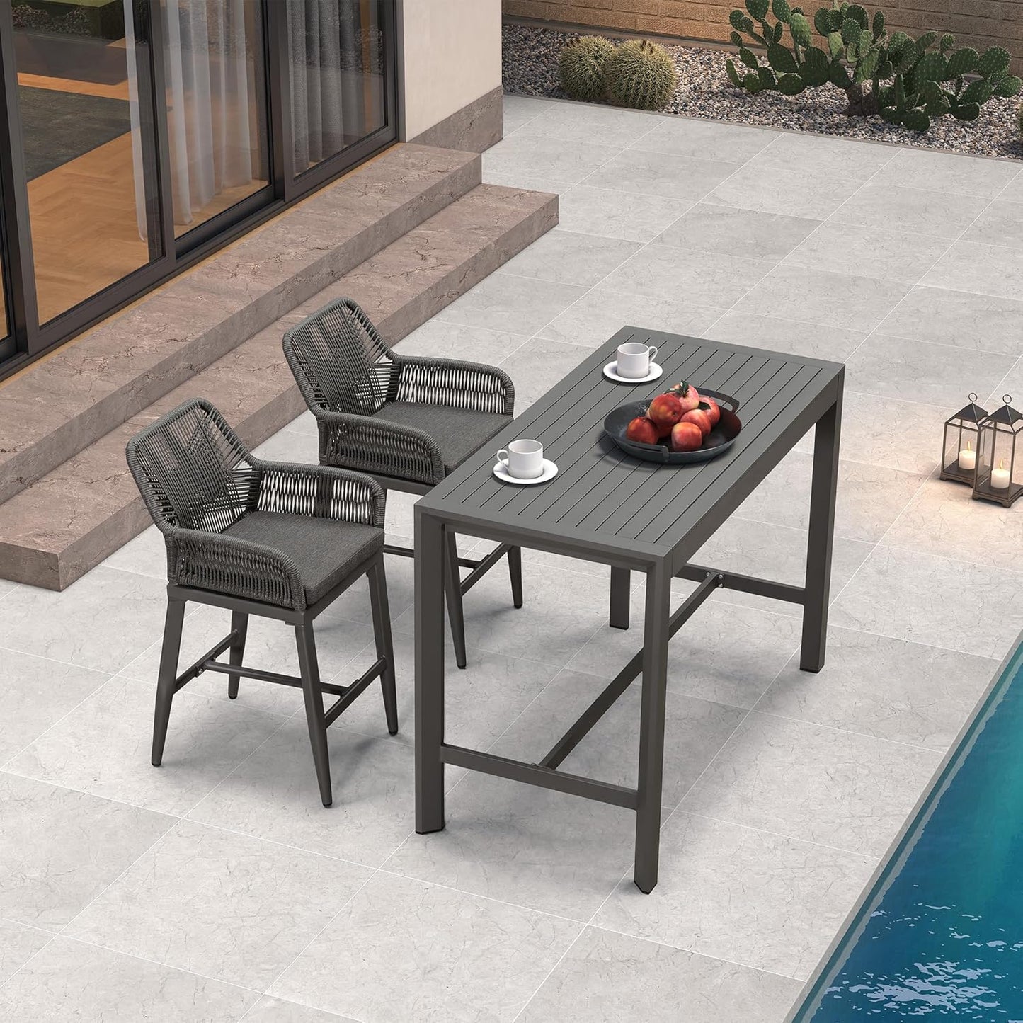 PURPLE LEAF 39.1'' Rectangle Outdoor Patio Counter Height Dining Table, Durable Aluminum Bar Height Pub Table for Counter Bar Stool, Water-Proof Tall Dining Table with Sturdy Legs, Grey